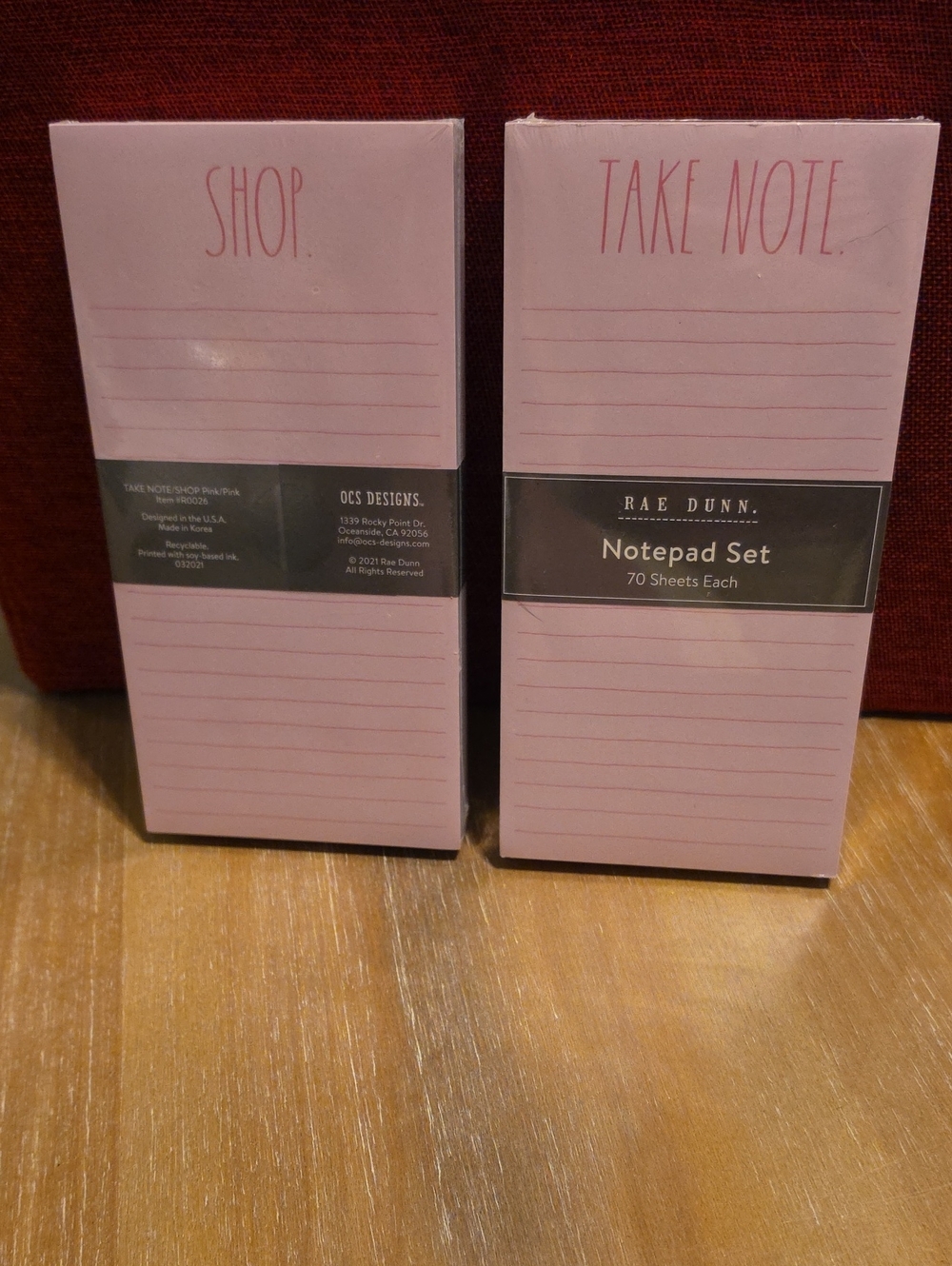 Rae Dunn Pink Notepad Set - 2-Pack